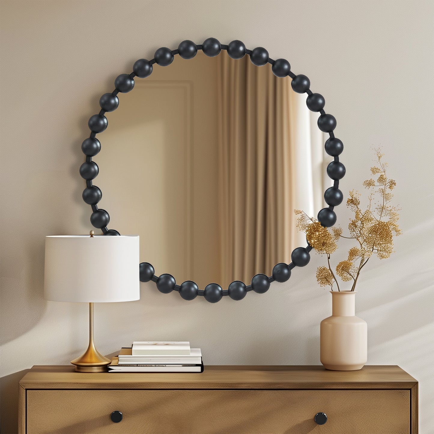 Madison Park Signature 27" Medium Decorative Round Wall Mirror with Beaded Metal Frame