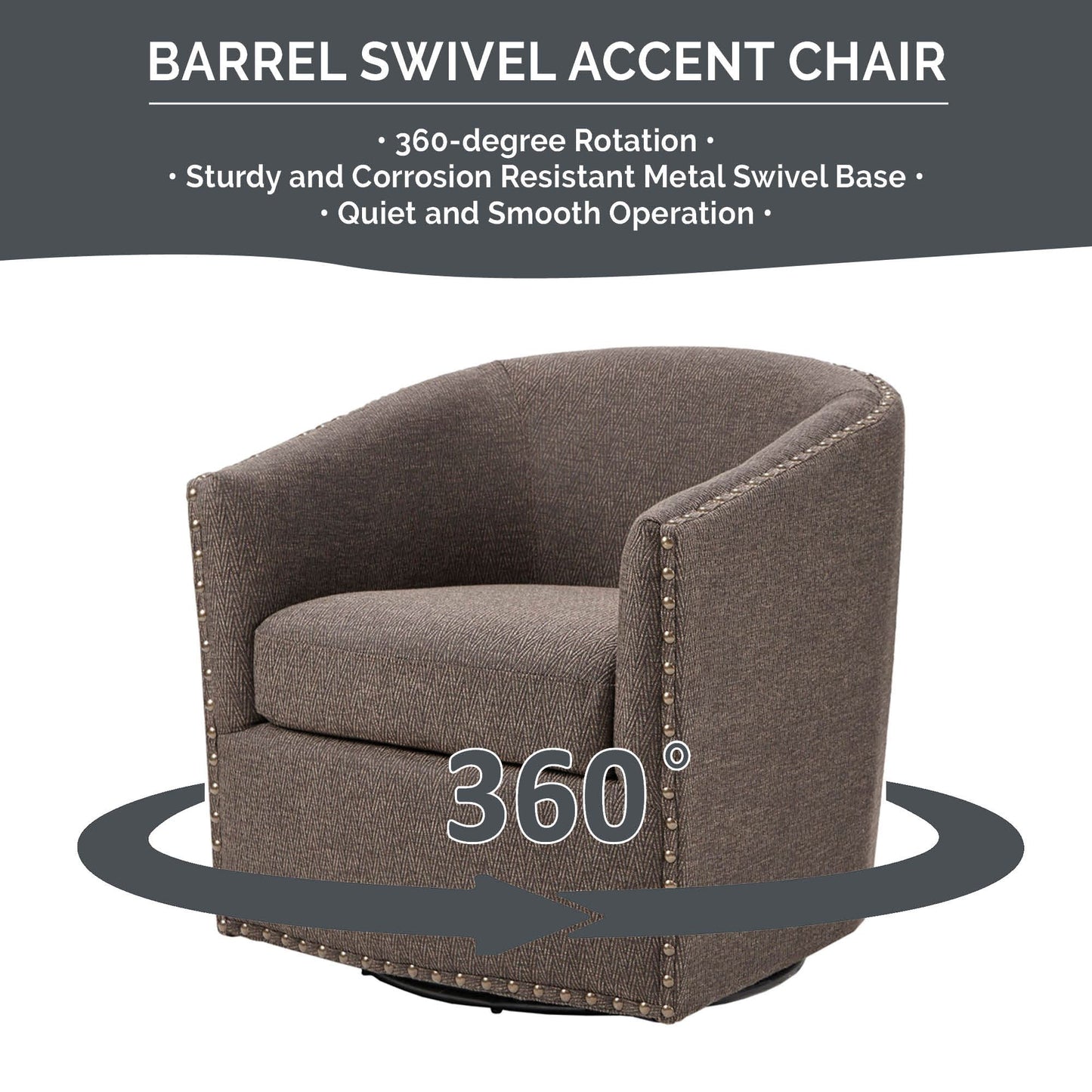 Madison Park Tyler Upholstered Swivel Barrel Chair with Nailheads