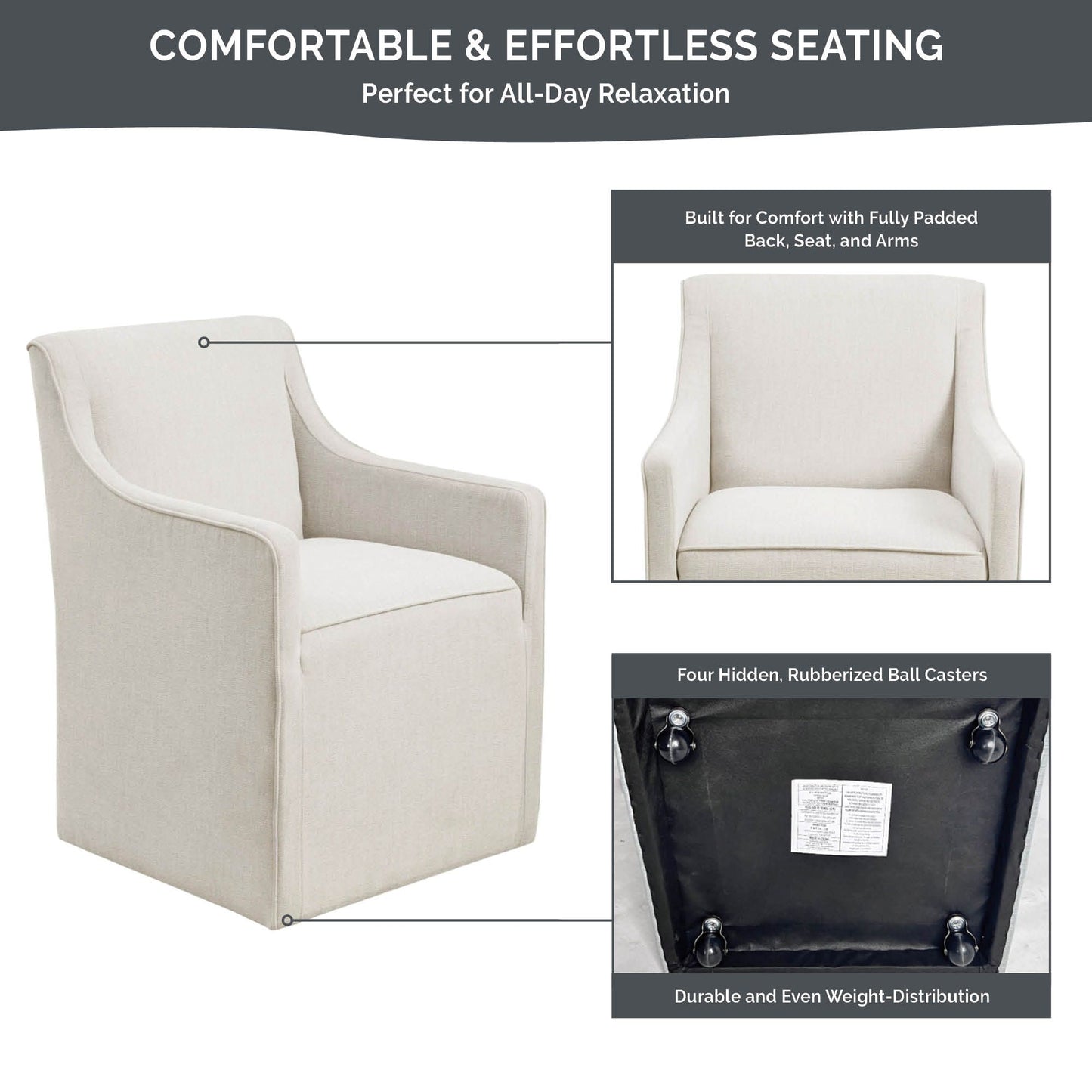 Madison Park Skirted Dining Arm Chair with Casters