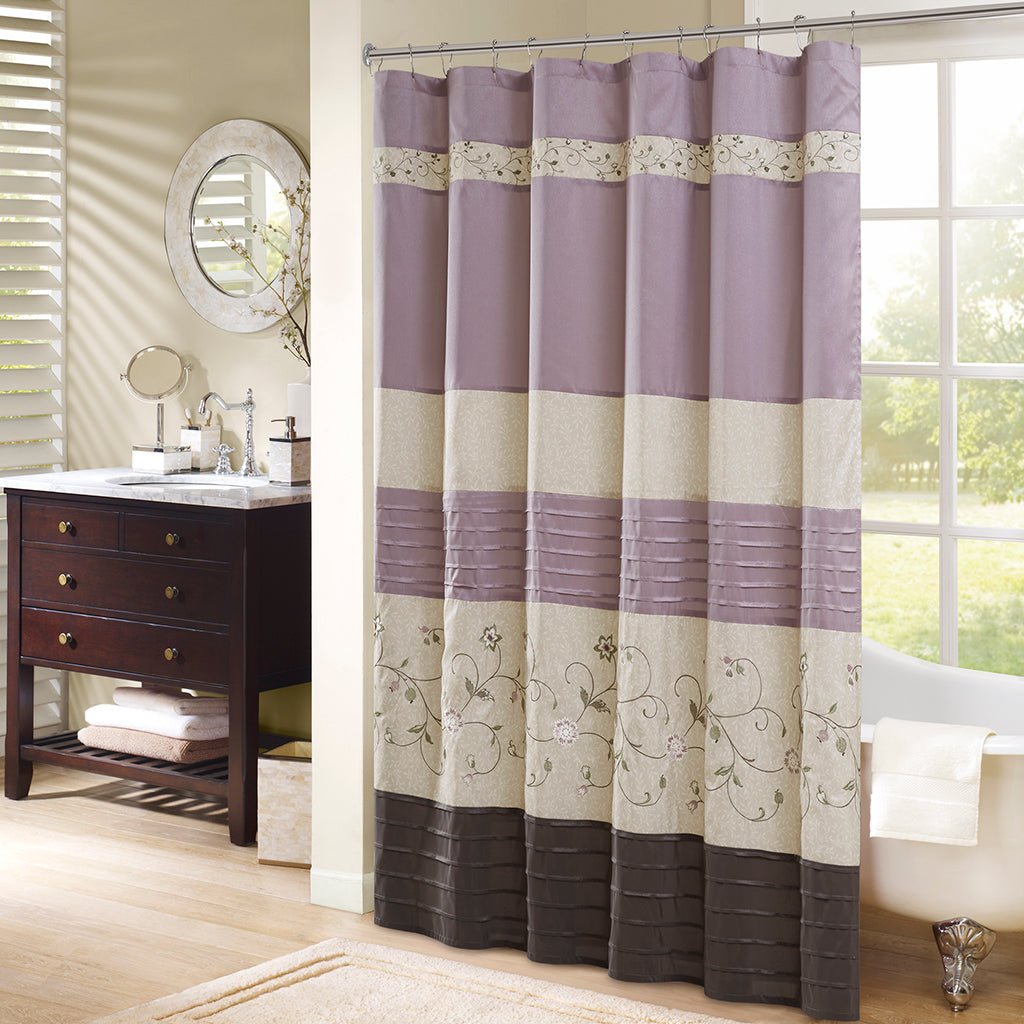 Madison Park Faux Silk Embroidered Floral Shower Curtain