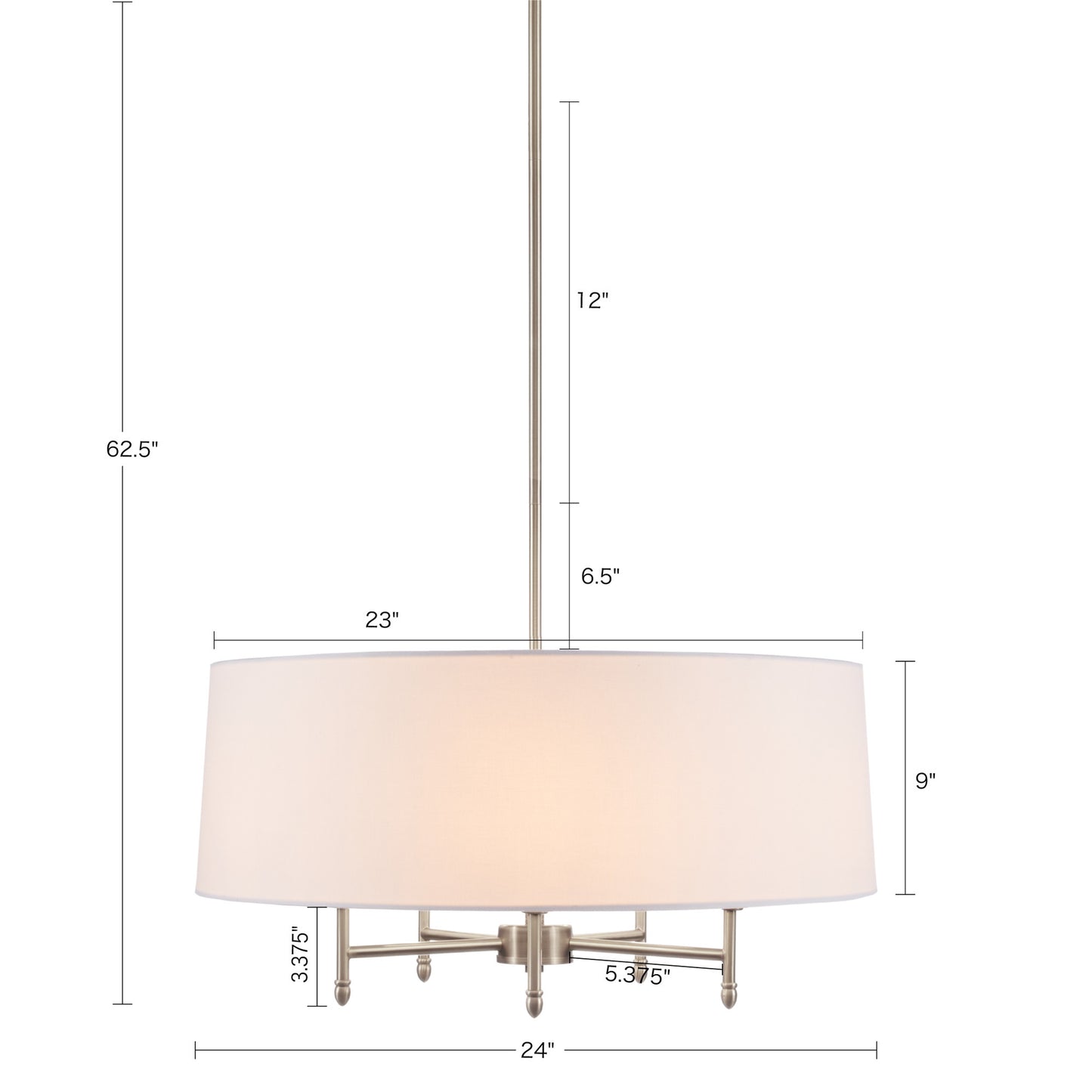 Hampton Hill Presidio 5-Light Dimmable Chandelier with Drum-shaped Fabric Shade & Adjustable Height