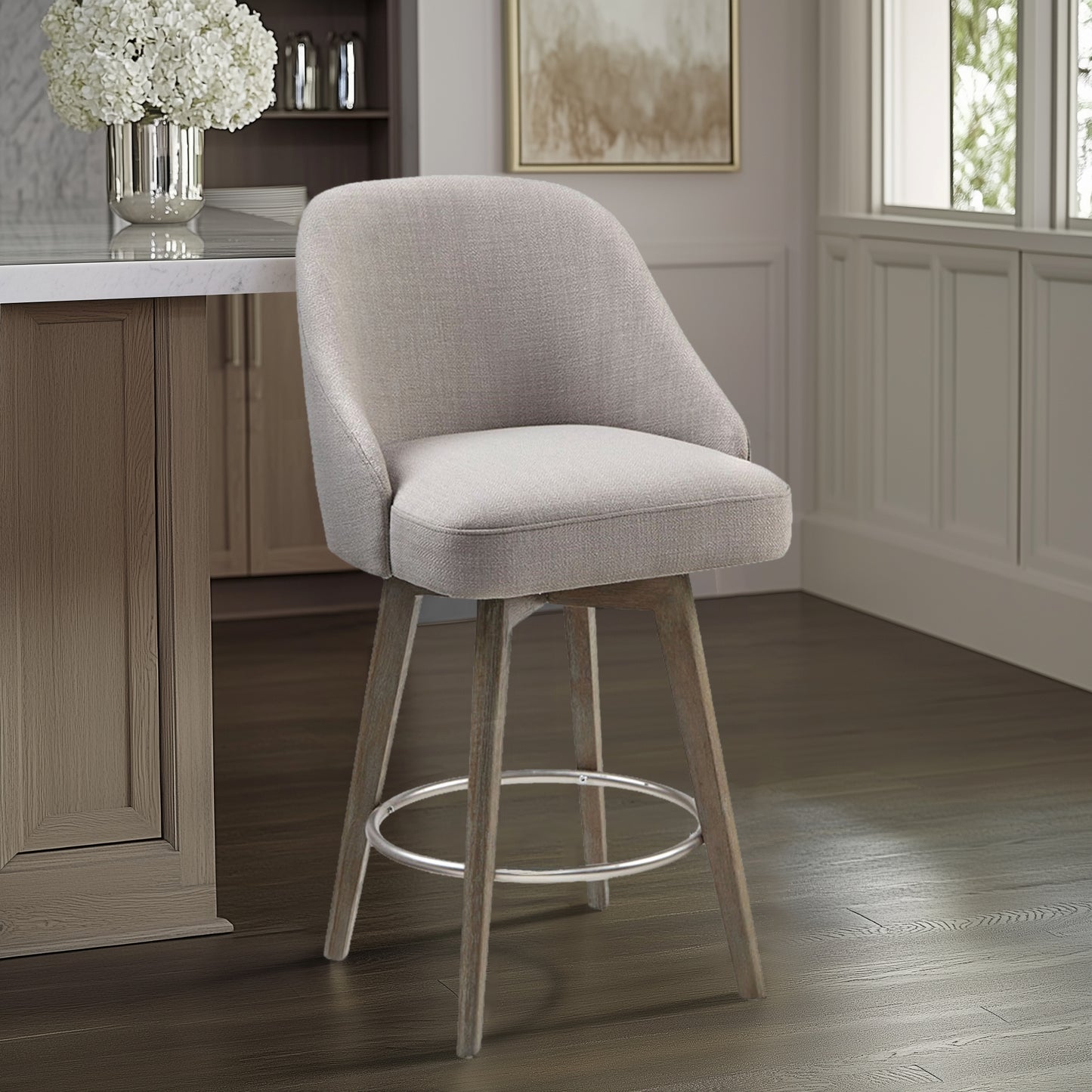 Madison Park Pearce Swivel Upholstered Counter Stool with Solid Wood Legs & Metal Footrest