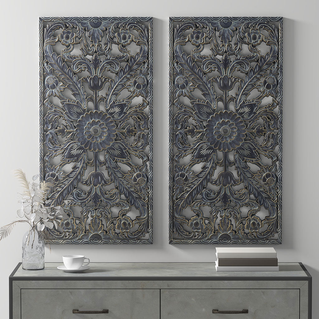 Madison Park Distressed Carved Wood 2-piece Wall Decor Set