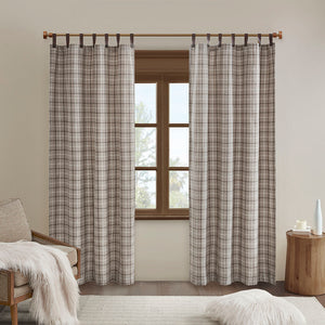 Anaheim Plaid Faux Leather Tab Top Curtain Panel with Fleece Lining