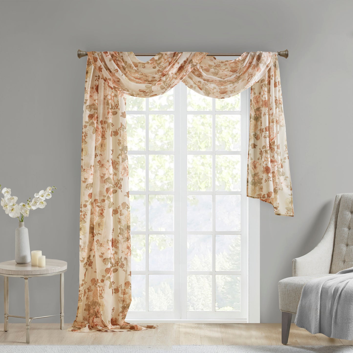 Madison Park Printed Floral Voile Sheer Scarf