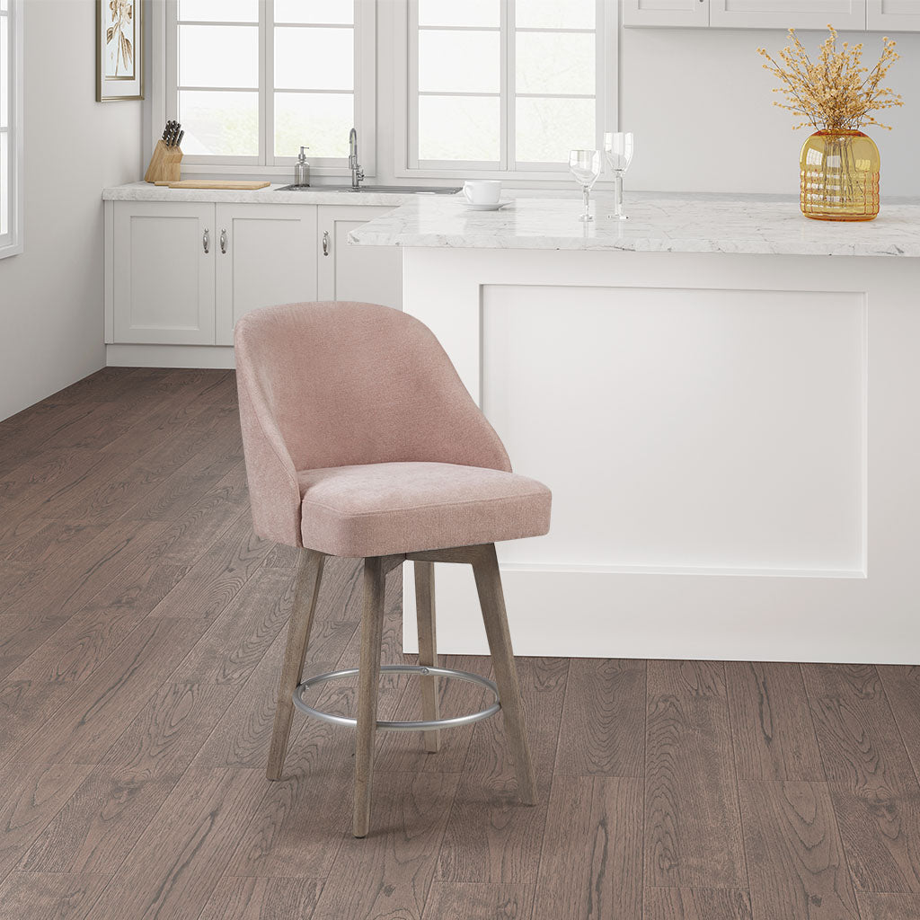 Madison Park Pearce Swivel Upholstered Counter Stool with Solid Wood Legs & Metal Footrest