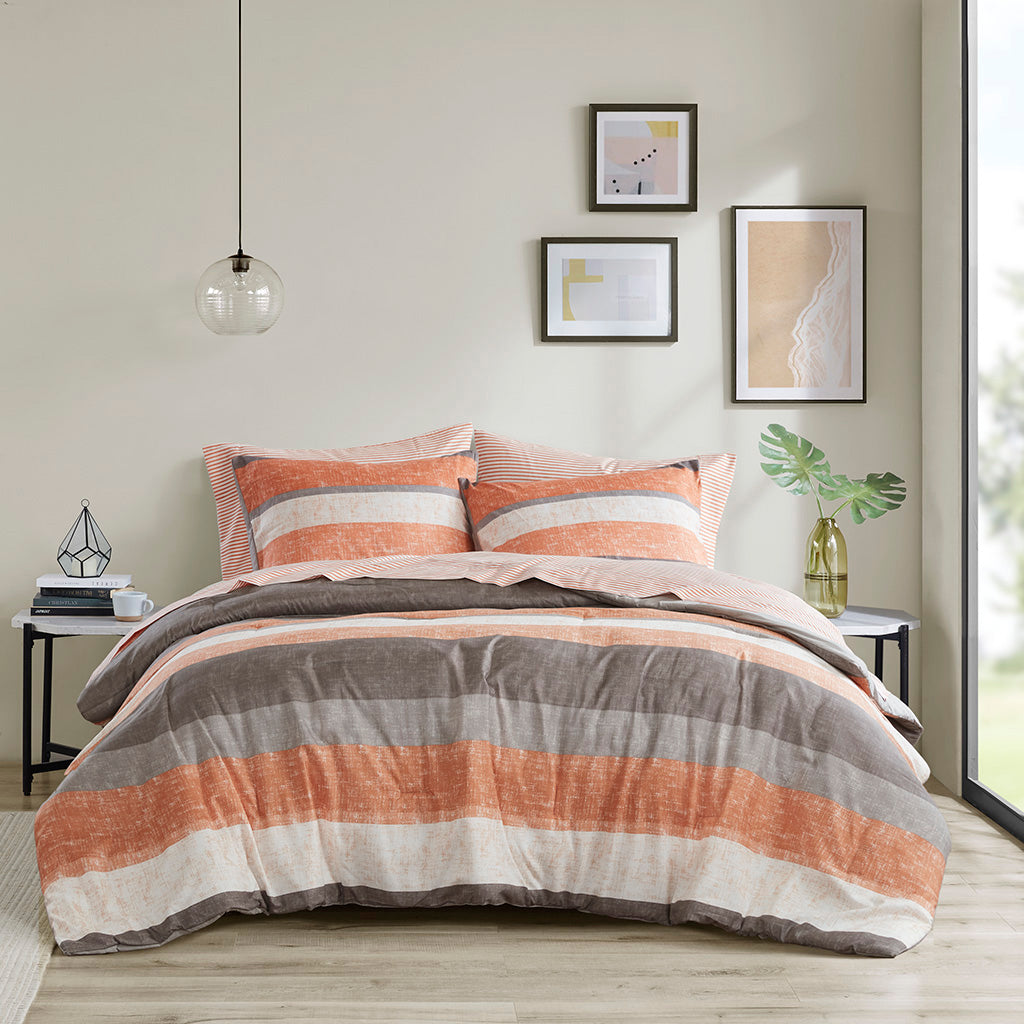   毛布 140x200cm Madison Park Essentials - Jaxon Stripe Comforter Set with Bed