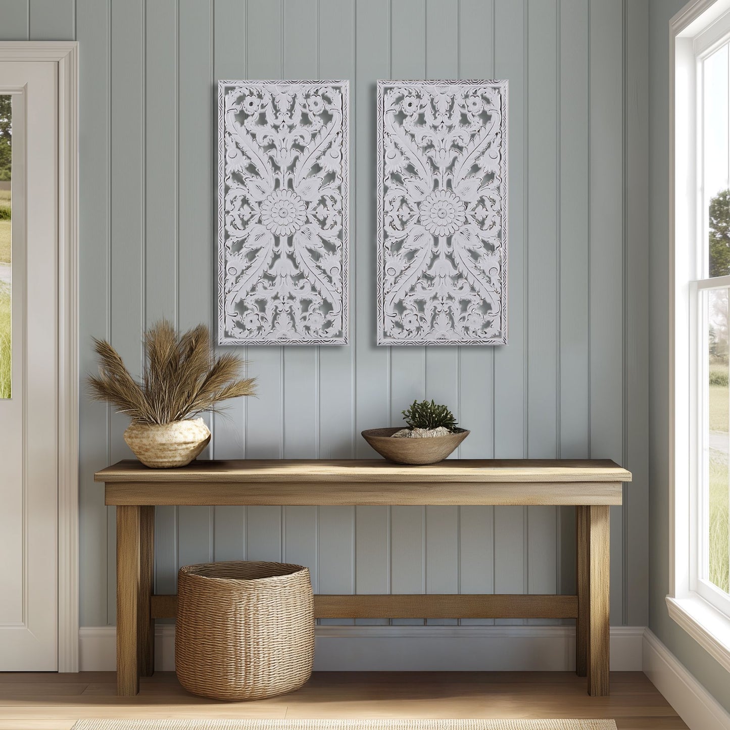 Madison Park Distressed Carved Wood 2-piece Wall Decor Set