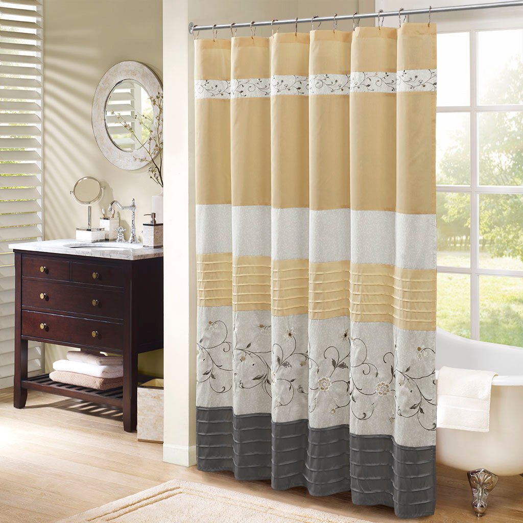 Madison Park Faux Silk Embroidered Floral Shower Curtain