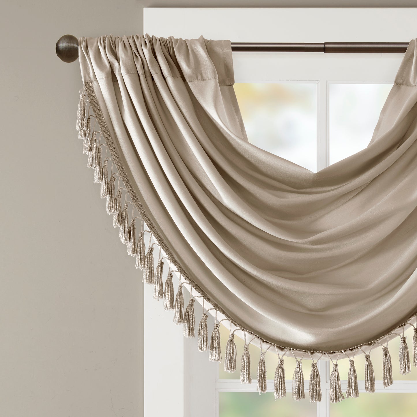 Madison Park Faux Silk Waterfall Embellished Valance