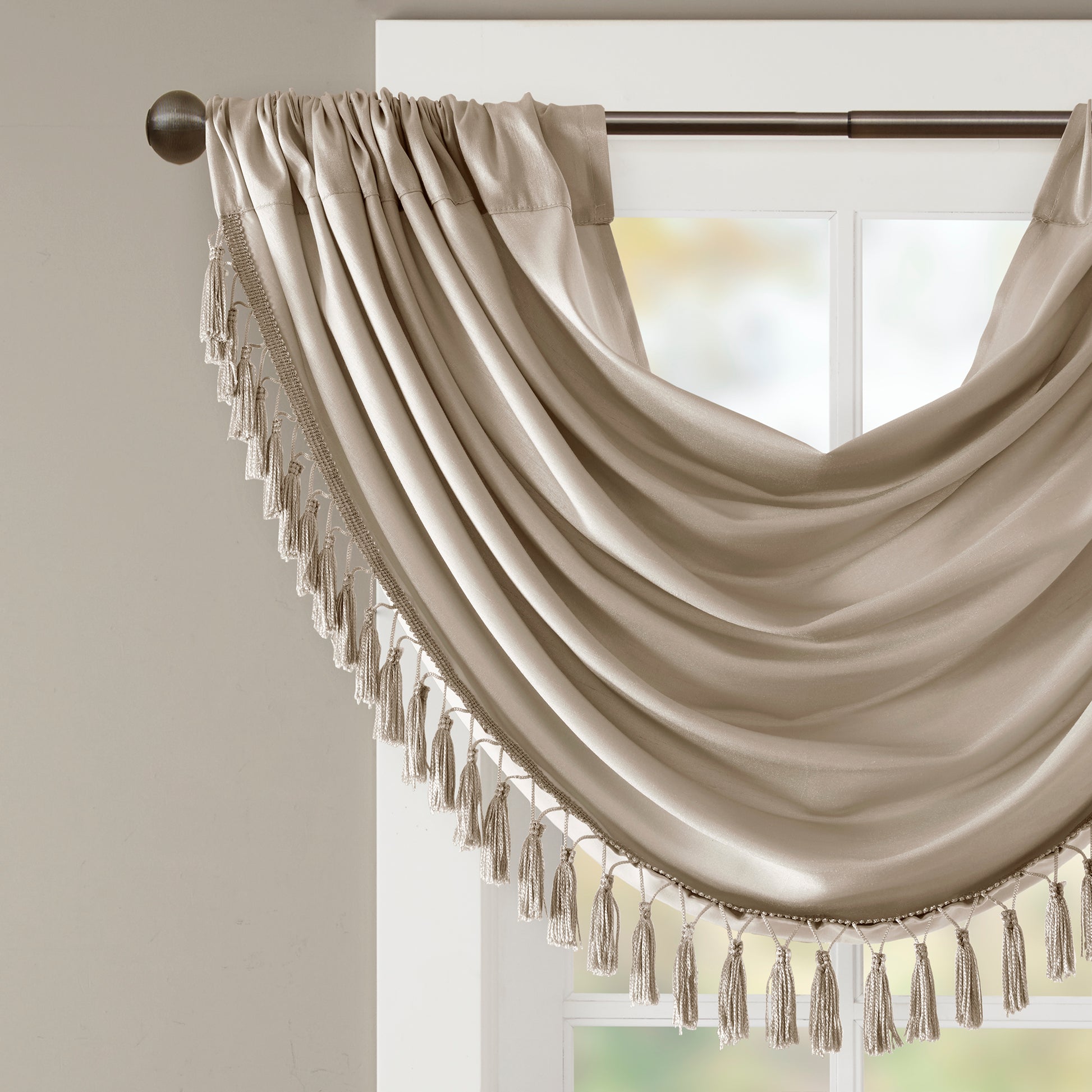 Madison Park Faux Silk Waterfall Embellished Valance
