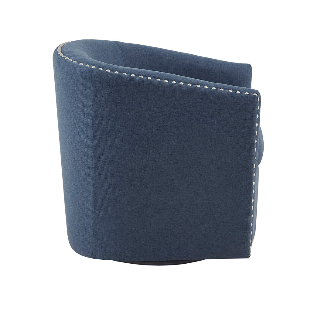 Madison Park Tyler Upholstered Swivel Barrel Chair with Nailheads