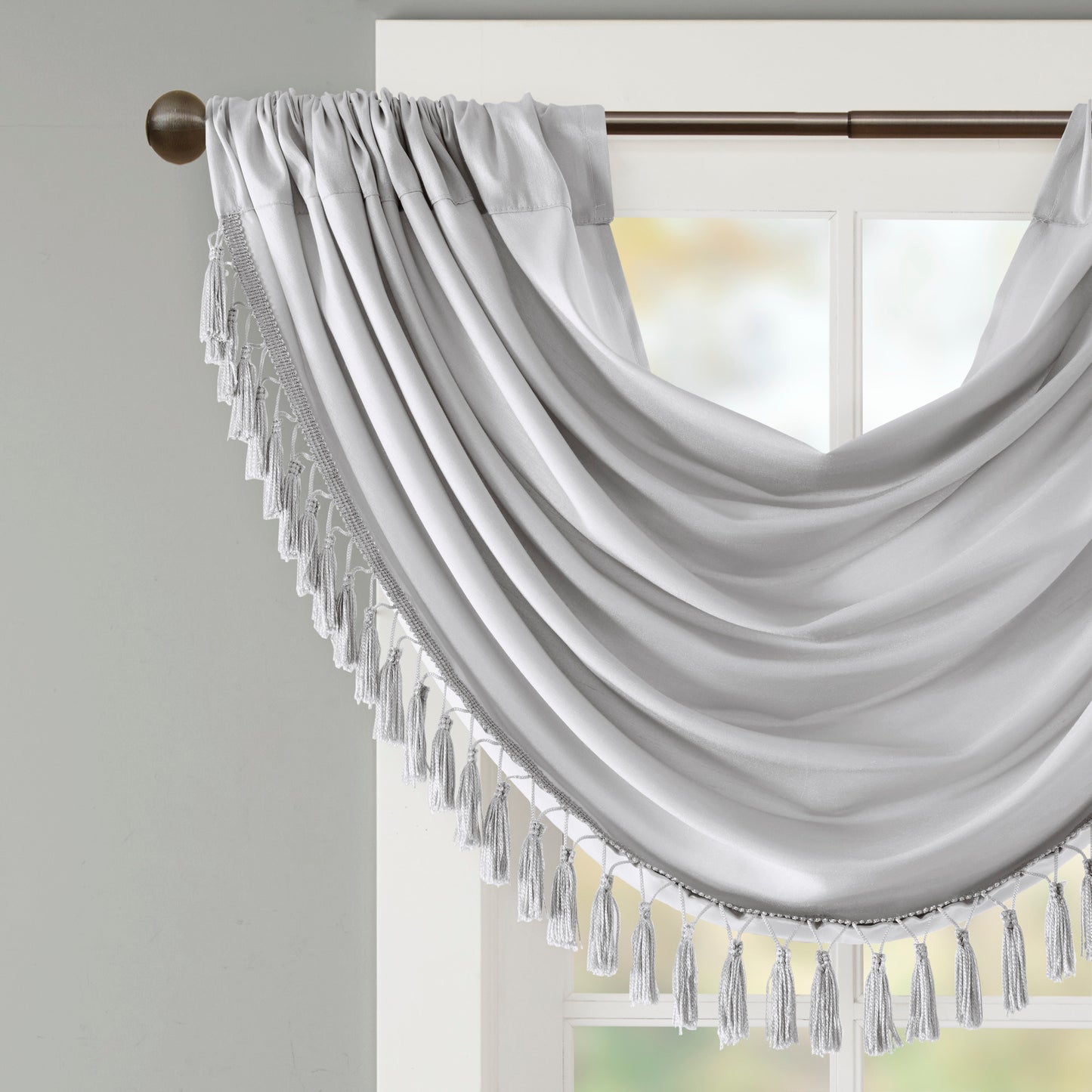 Madison Park Faux Silk Waterfall Embellished Valance