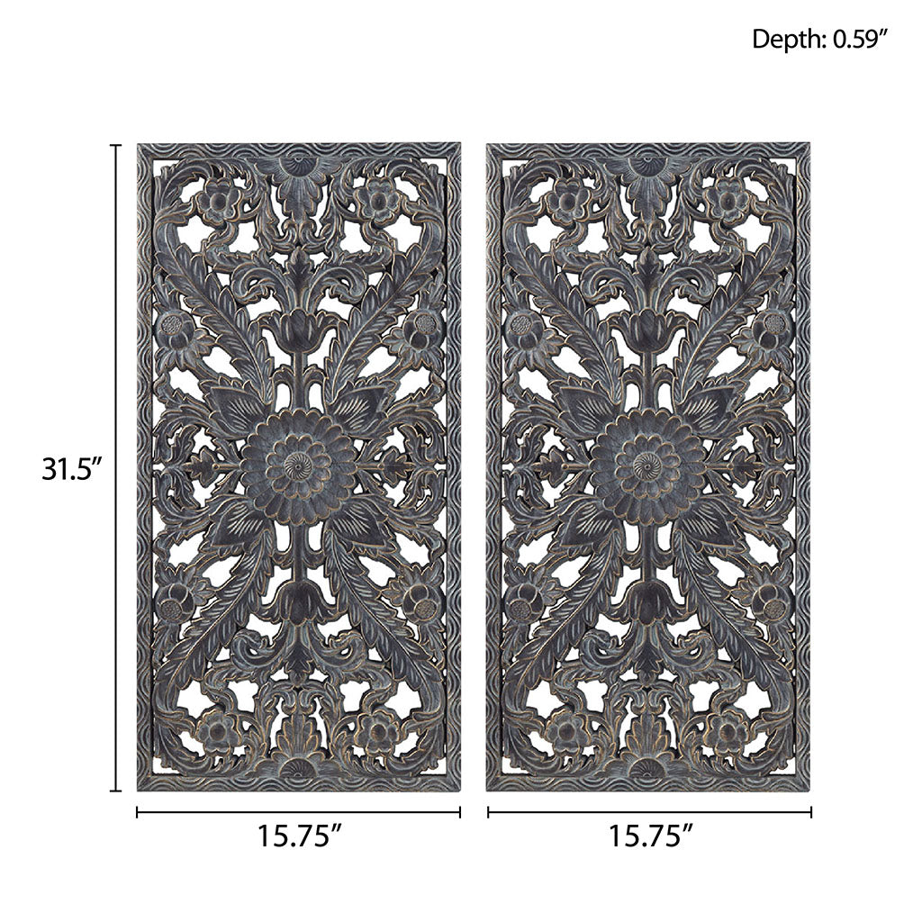 Madison Park Distressed Carved Wood 2-piece Wall Decor Set