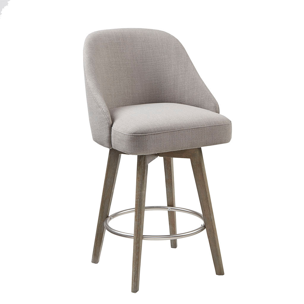 Madison Park Pearce Swivel Upholstered Counter Stool with Solid Wood Legs & Metal Footrest