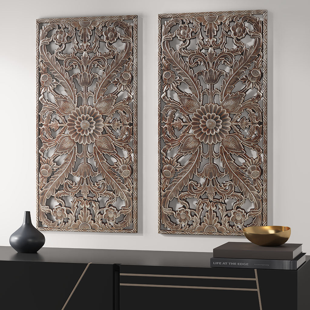 Madison Park Distressed Carved Wood 2-piece Wall Decor Set