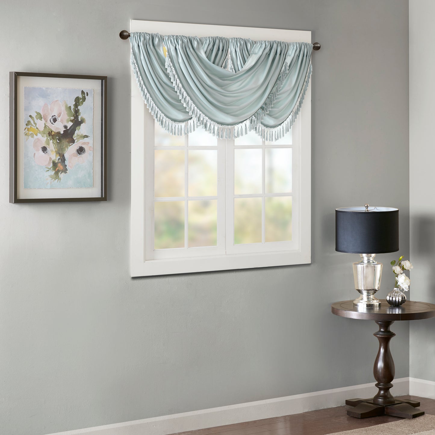 Madison Park Faux Silk Waterfall Embellished Valance