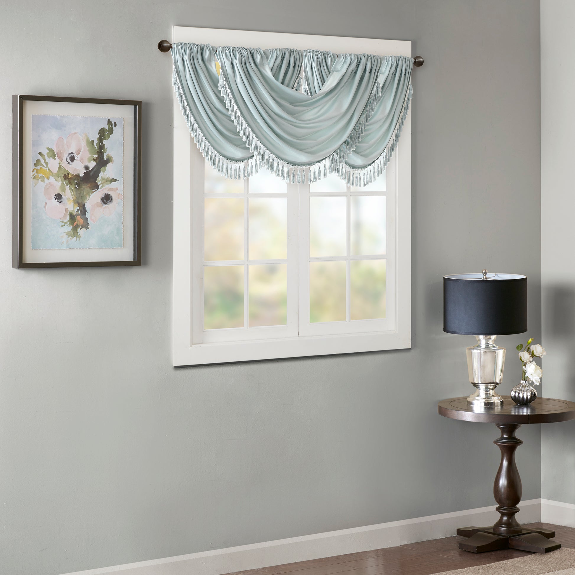 Madison Park Faux Silk Waterfall Embellished Valance