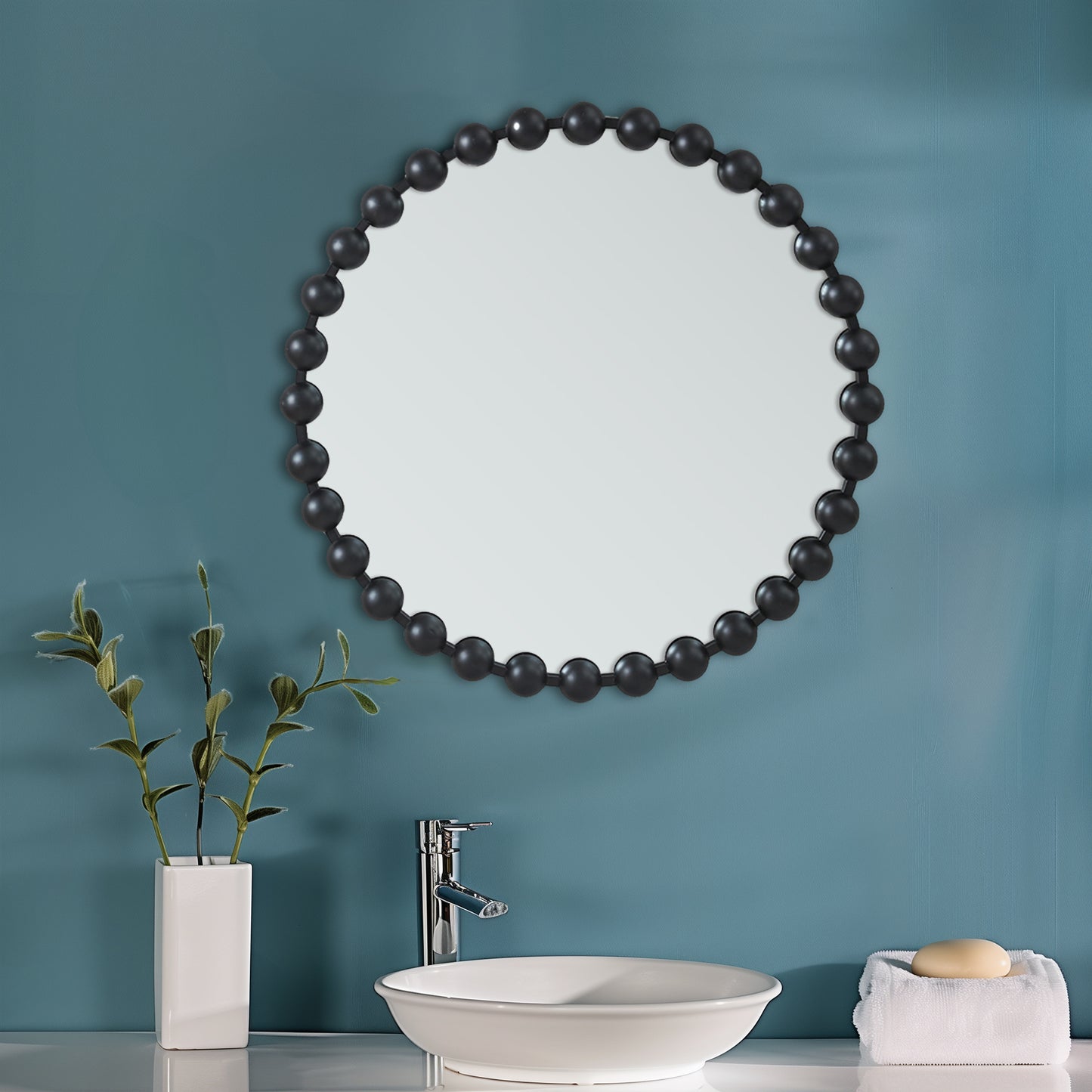 Madison Park Signature 27" Medium Decorative Round Wall Mirror with Beaded Metal Frame
