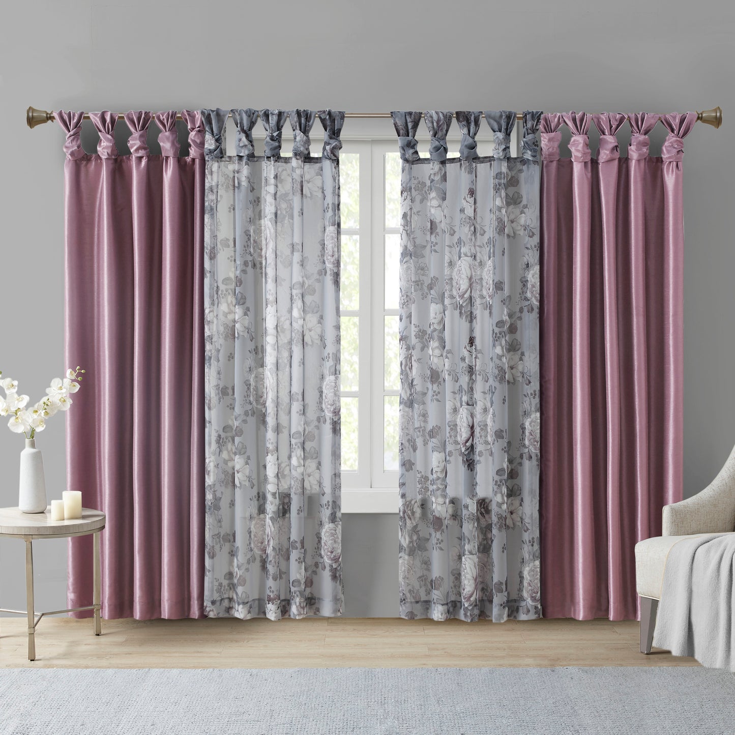 Madison Park Printed Floral Twist Tab Top Voile Sheer Curtain