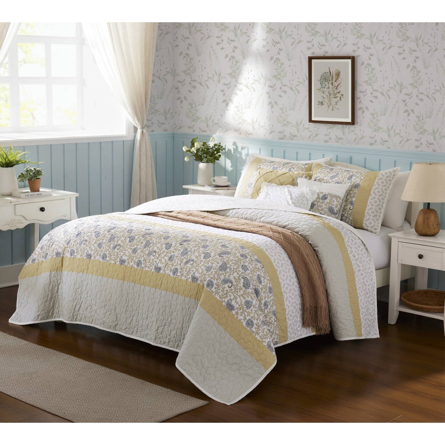 Madison Park 6 Piece Cotton Percale Quilt Set with Throw Pillows