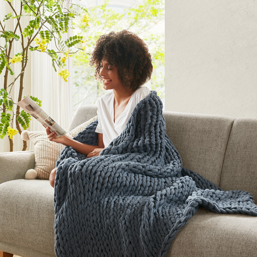 Madison Park Hand Made Chunky Double Knit Throw Blanket