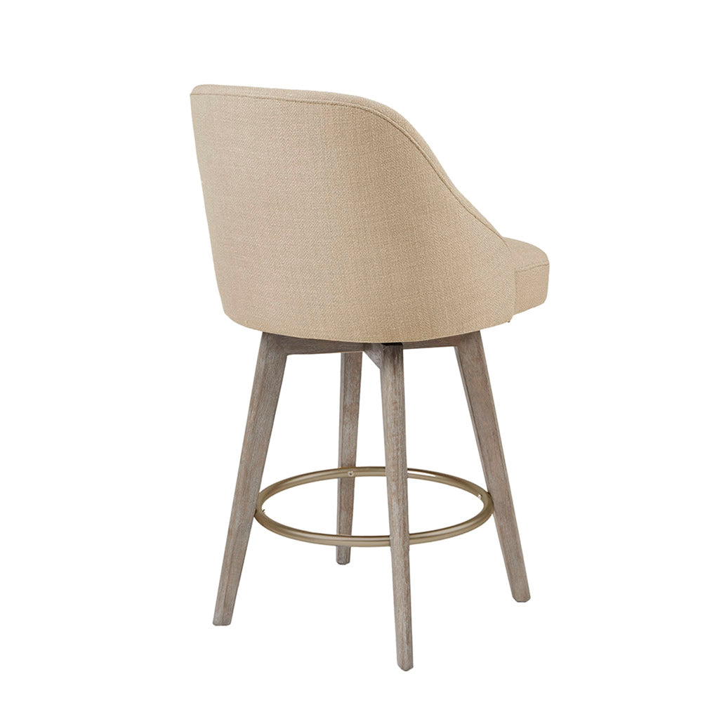 Madison Park Pearce Swivel Upholstered Counter Stool with Solid Wood Legs & Metal Footrest