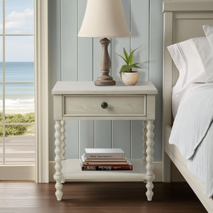 Beckett Turned Wood Spindle Nightstand with Drawer & Shelf
