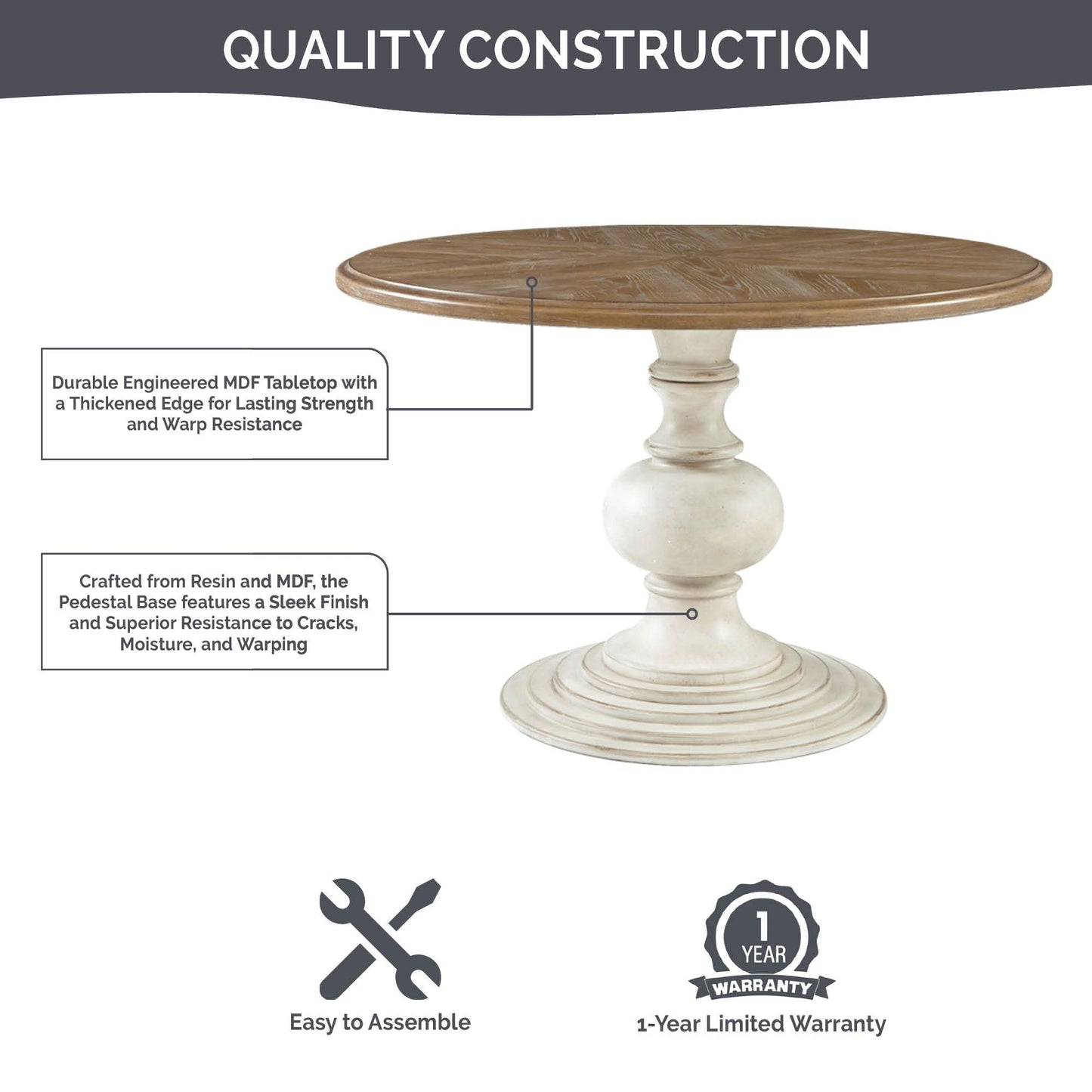 Madison Park 46" Round Pedestal Dining Table