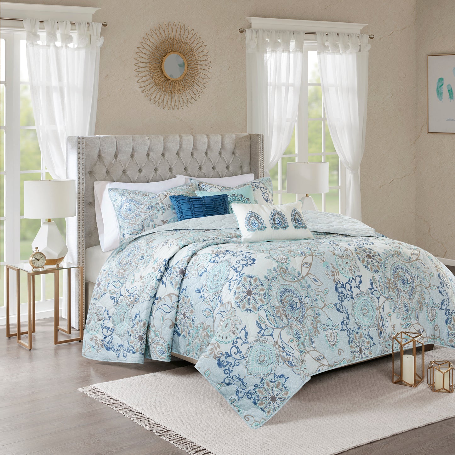 Madison Park 8 Piece Cotton Floral Printed Reversible Comforter Set
