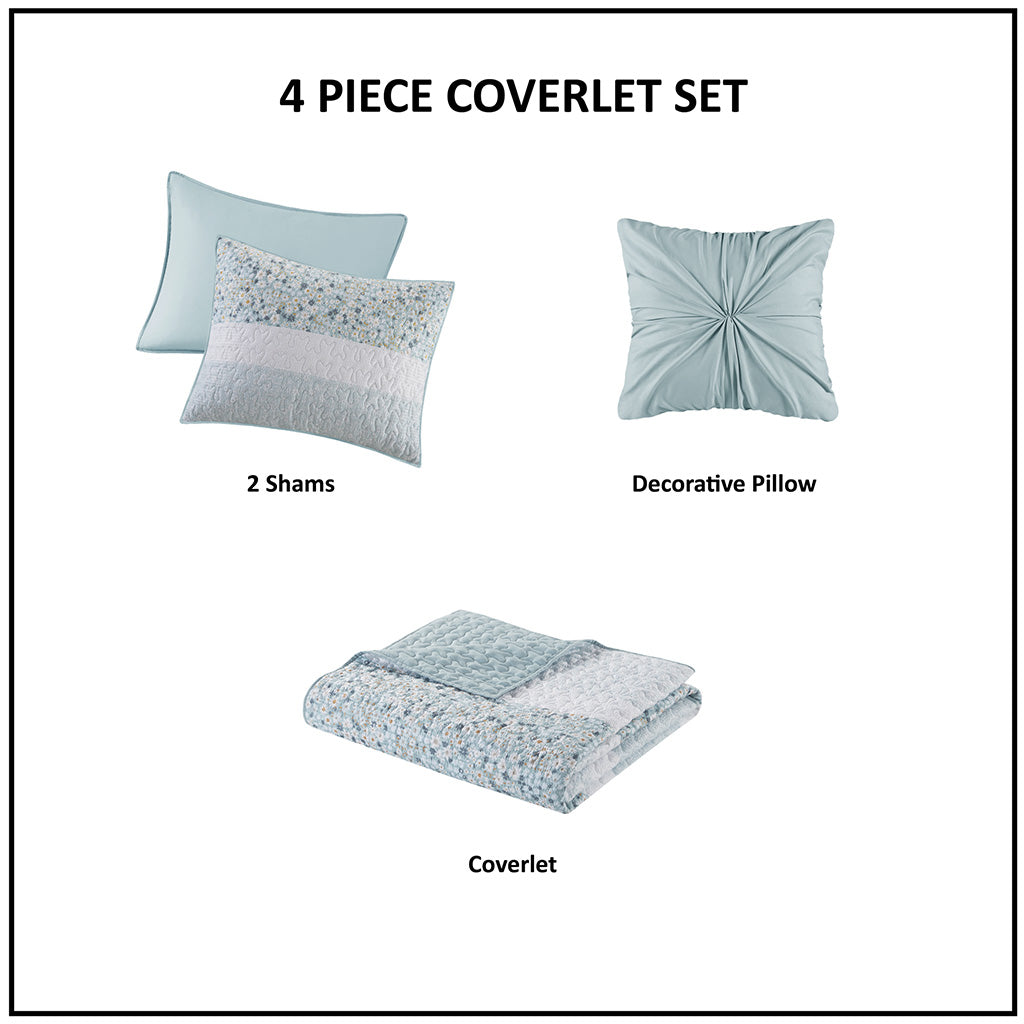 Madison Park 4 Piece Seersucker Quilt Set with Throw Pillow