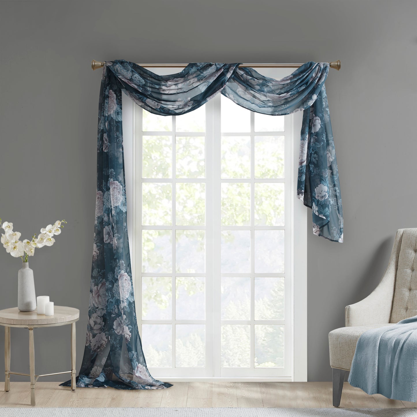 Madison Park Printed Floral Voile Sheer Scarf