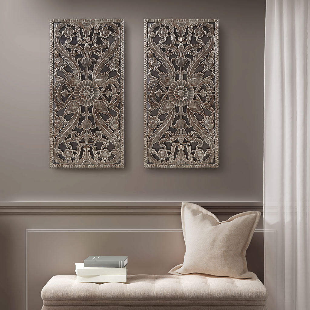 Madison Park Distressed Carved Wood 2-piece Wall Decor Set