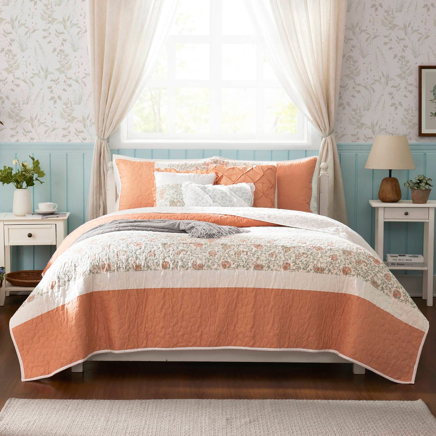 Madison Park 6 Piece Cotton Percale Quilt Set with Throw Pillows