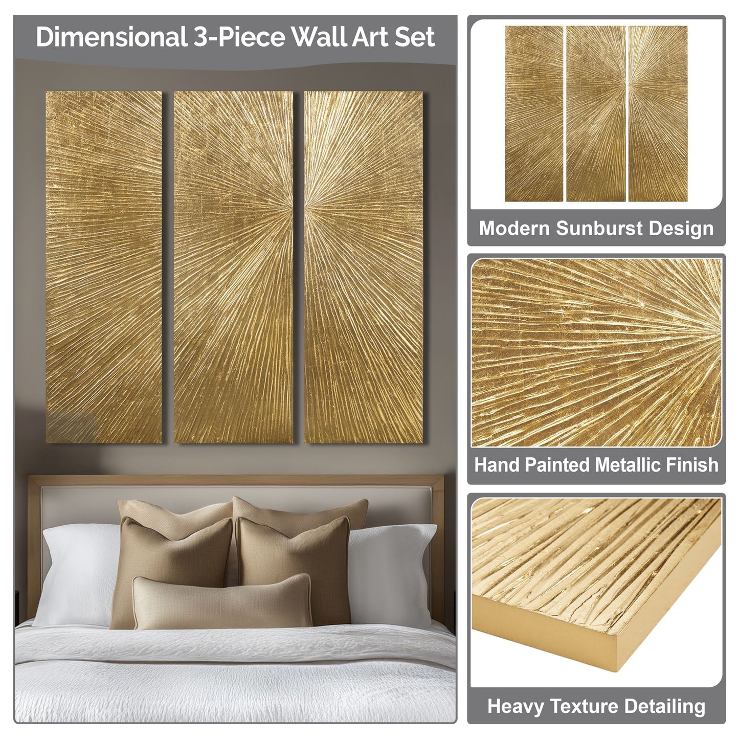 Madison Park Signature Hand Painted Triptych 3-piece Dimensional Resin Wall Art Set