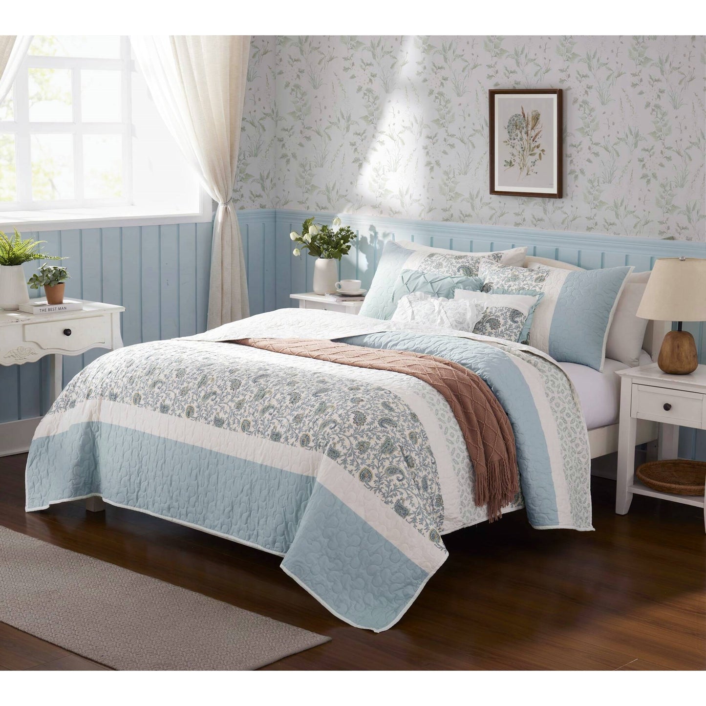 Madison Park 6 Piece Cotton Percale Quilt Set with Throw Pillows