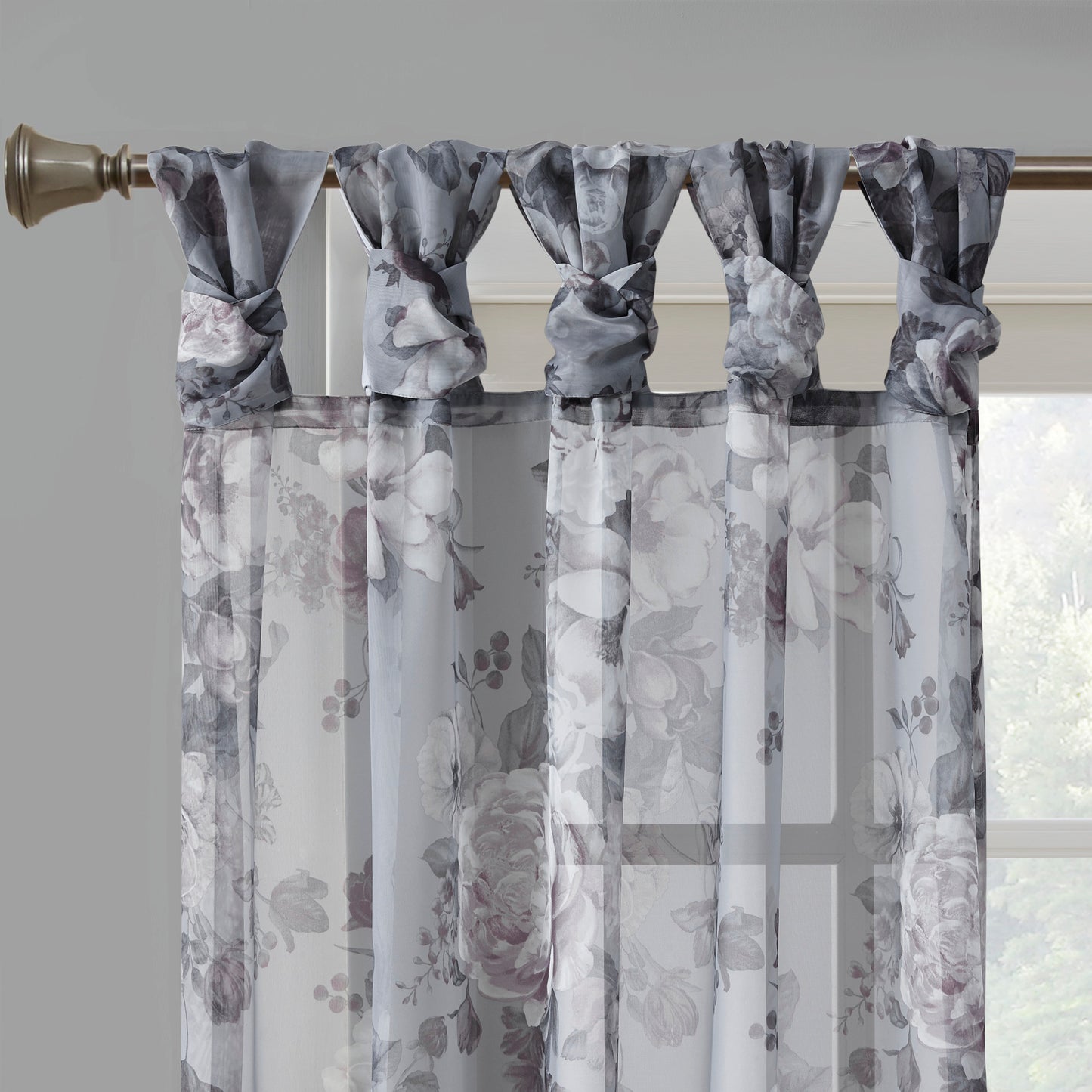 Madison Park Printed Floral Twist Tab Top Voile Sheer Curtain