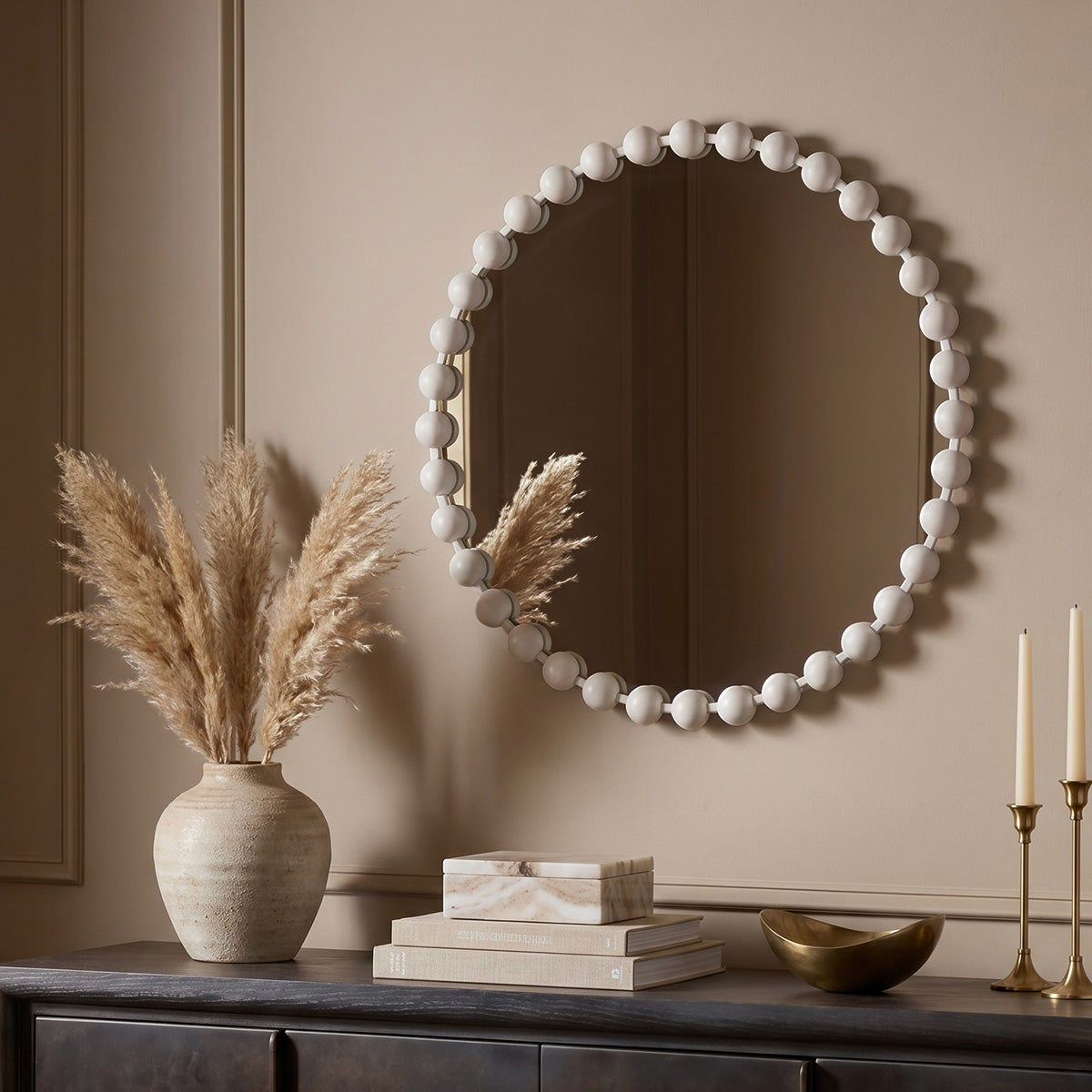 Marlowe 27" / 36" Medium Decorative Round Wall Mirror with Beaded Metal Frame