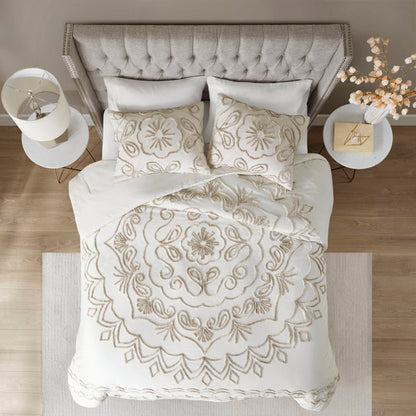 Madison Park 3 Piece Tufted Cotton Chenille Duvet Cover Set