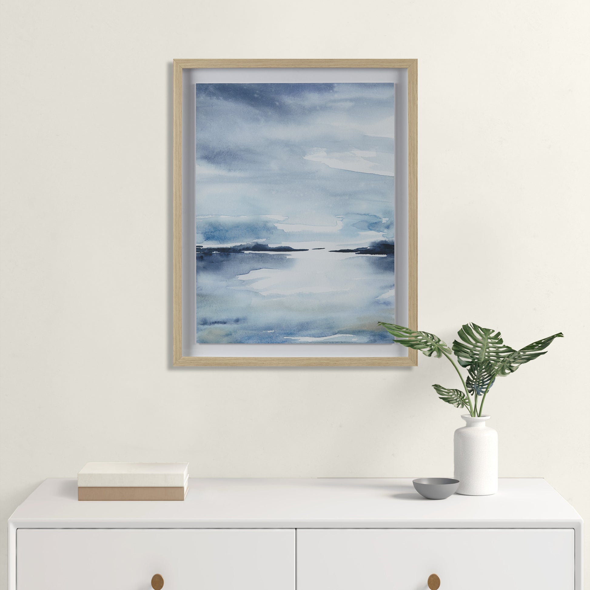 Madison Park Framed Glass and Single Matted Abstract Landscape Coastal Wall Art