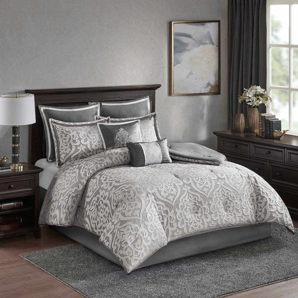 Odette 8 Piece Jacquard Comforter Set - Madison Park Fashion Bedding