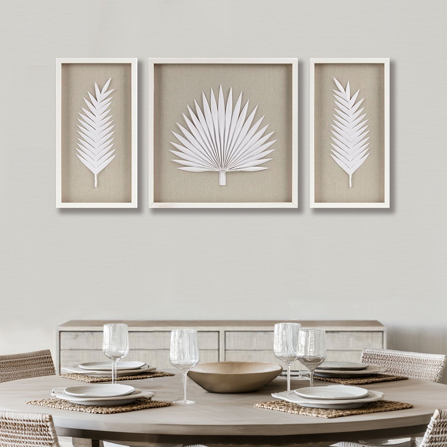 Madison Park Framed Rice Paper Palm Leaves 3-piece Shadowbox Wall Decor Set