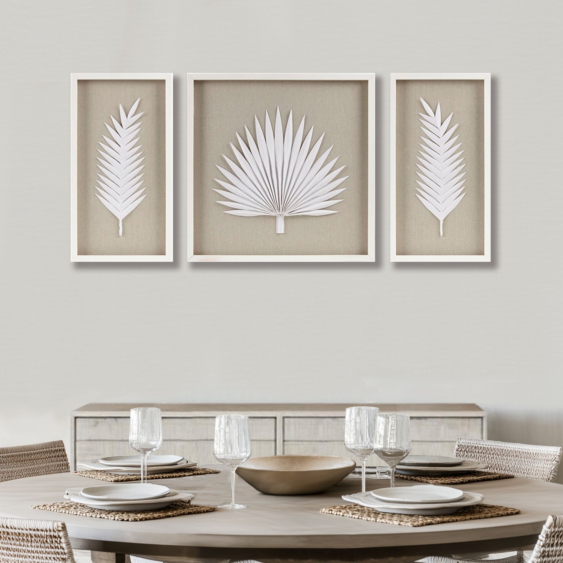 Madison Park Framed Rice Paper Palm Leaves 3-piece Shadowbox Wall Decor Set