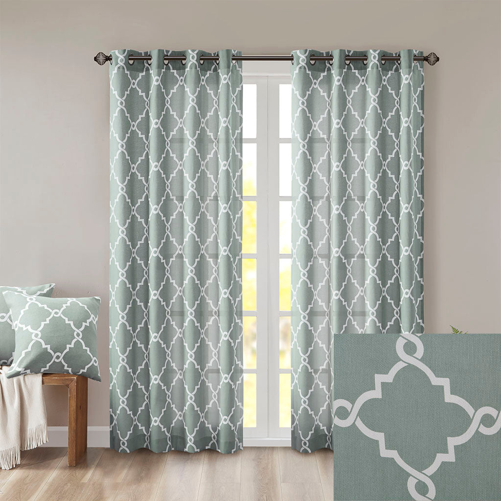 Madison Park Fretwork Print Grommet Top Window Curtain Panel