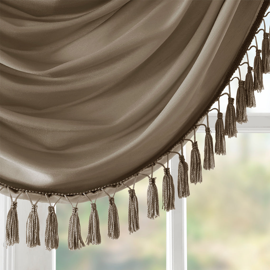 Madison Park Faux Silk Waterfall Embellished Valance