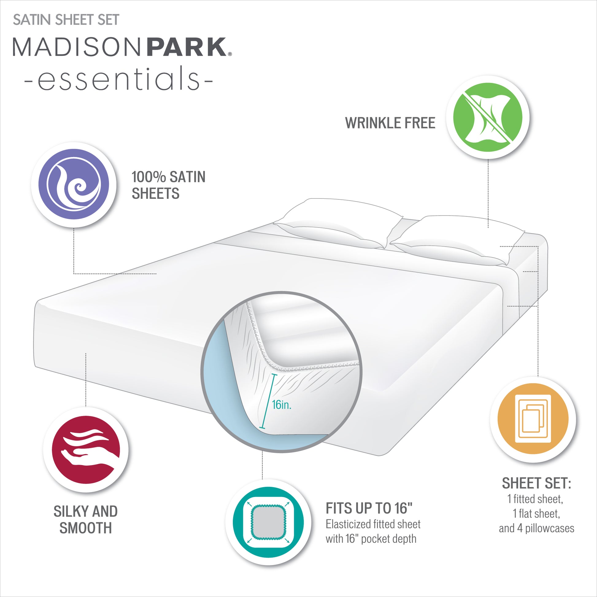 Madison Park Essentials Luxury 6 PC Sheet Set