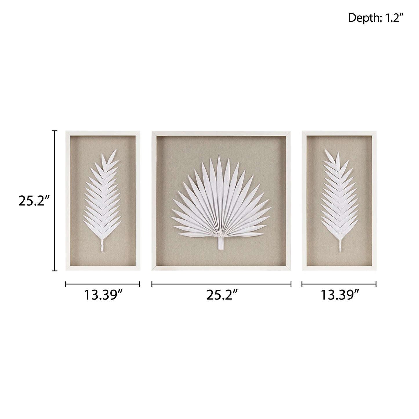 Madison Park Framed Rice Paper Palm Leaves 3-piece Shadowbox Wall Decor Set