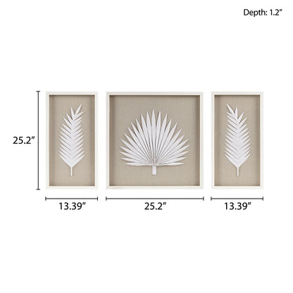 Madison Park Framed Rice Paper Palm Leaves 3-piece Shadowbox Wall Decor Set