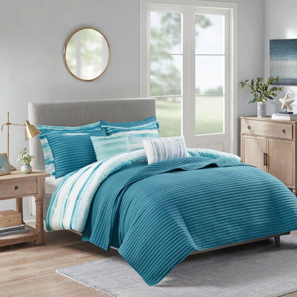 Madison Park 8 Piece Printed Seersucker Comforter and Quilt Set Collection