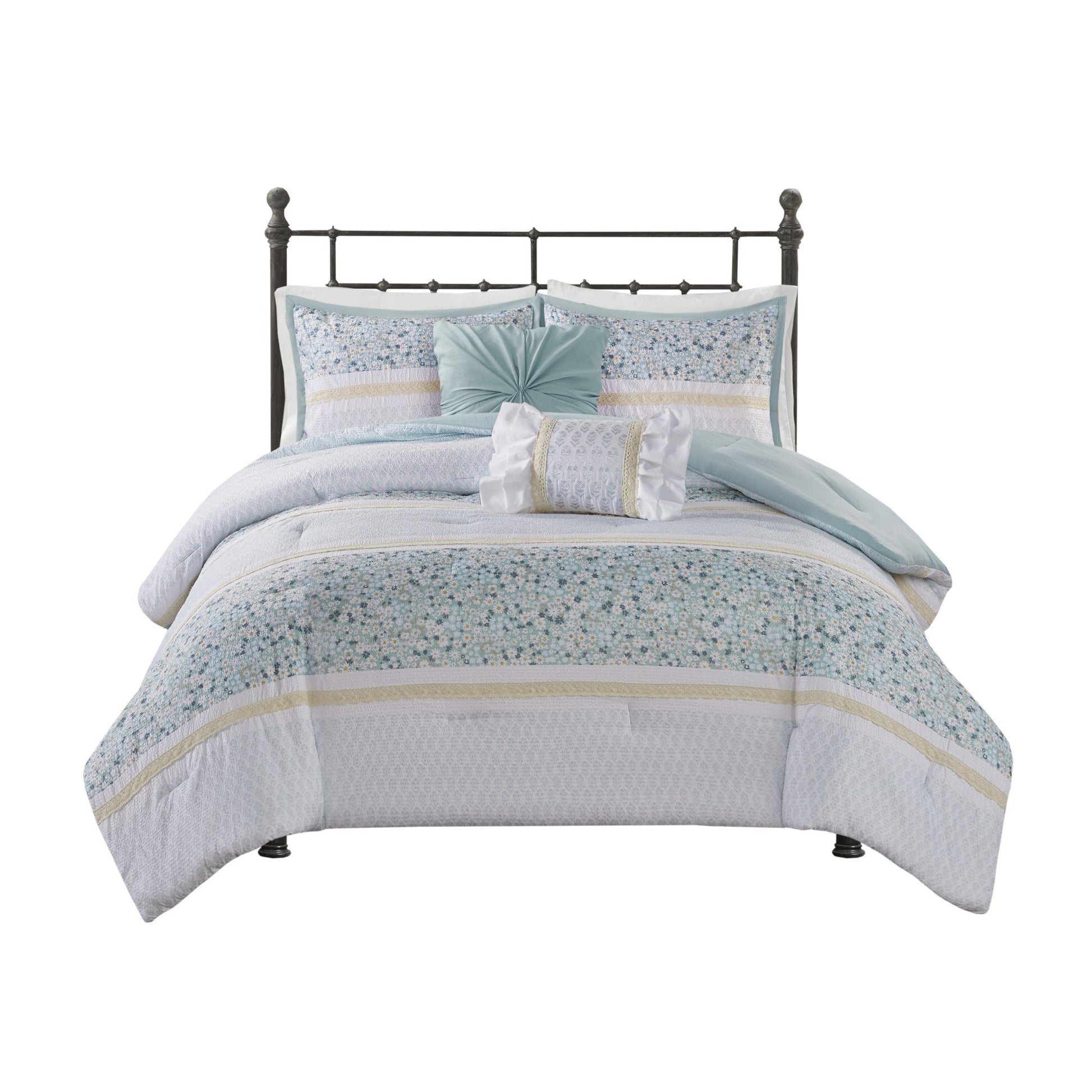 Madison Park 5 Piece Seersucker Comforter Set with Throw Pillows
